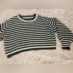 Miss Love Black and White Striped Crop Sweater Size medium